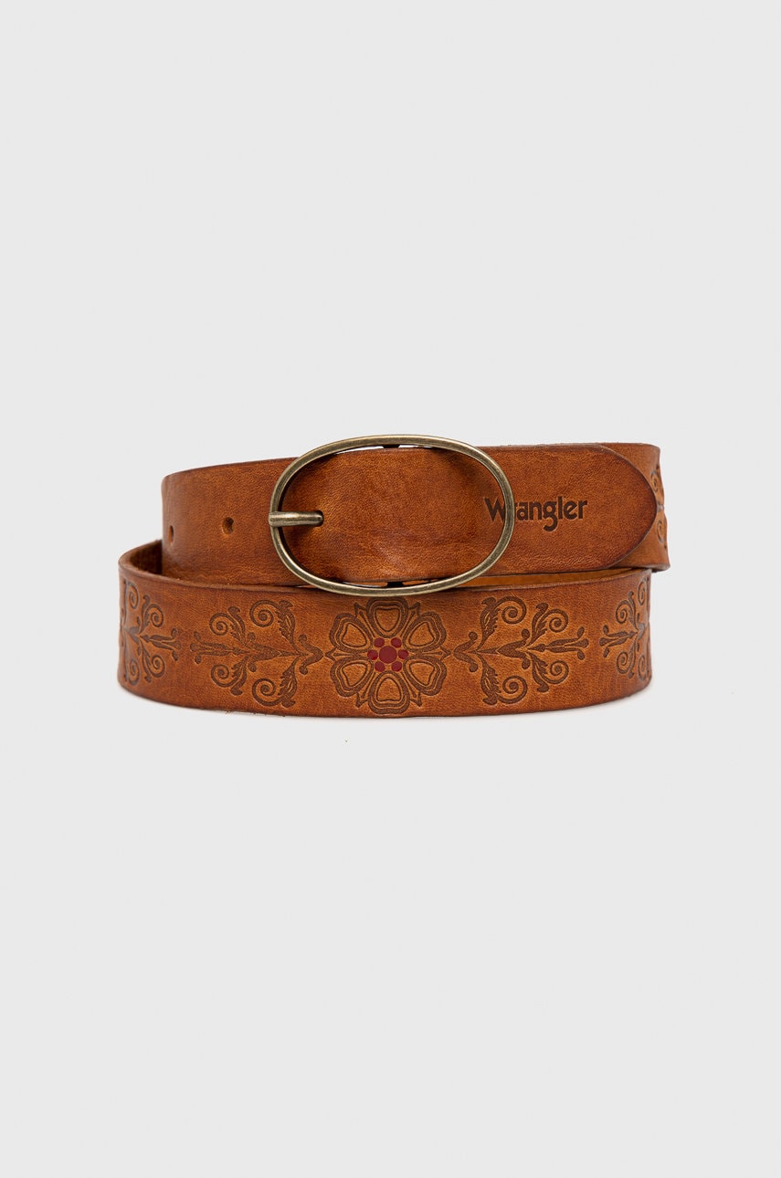 Wrangler curea de piele femei, culoarea maro