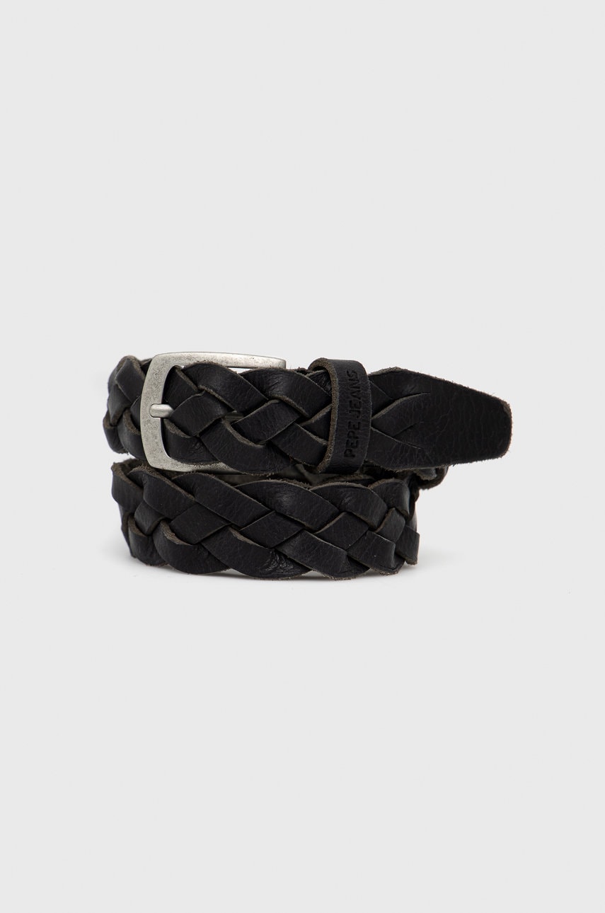 Pepe jeans curea de piele jerry belt barbati, culoarea negru