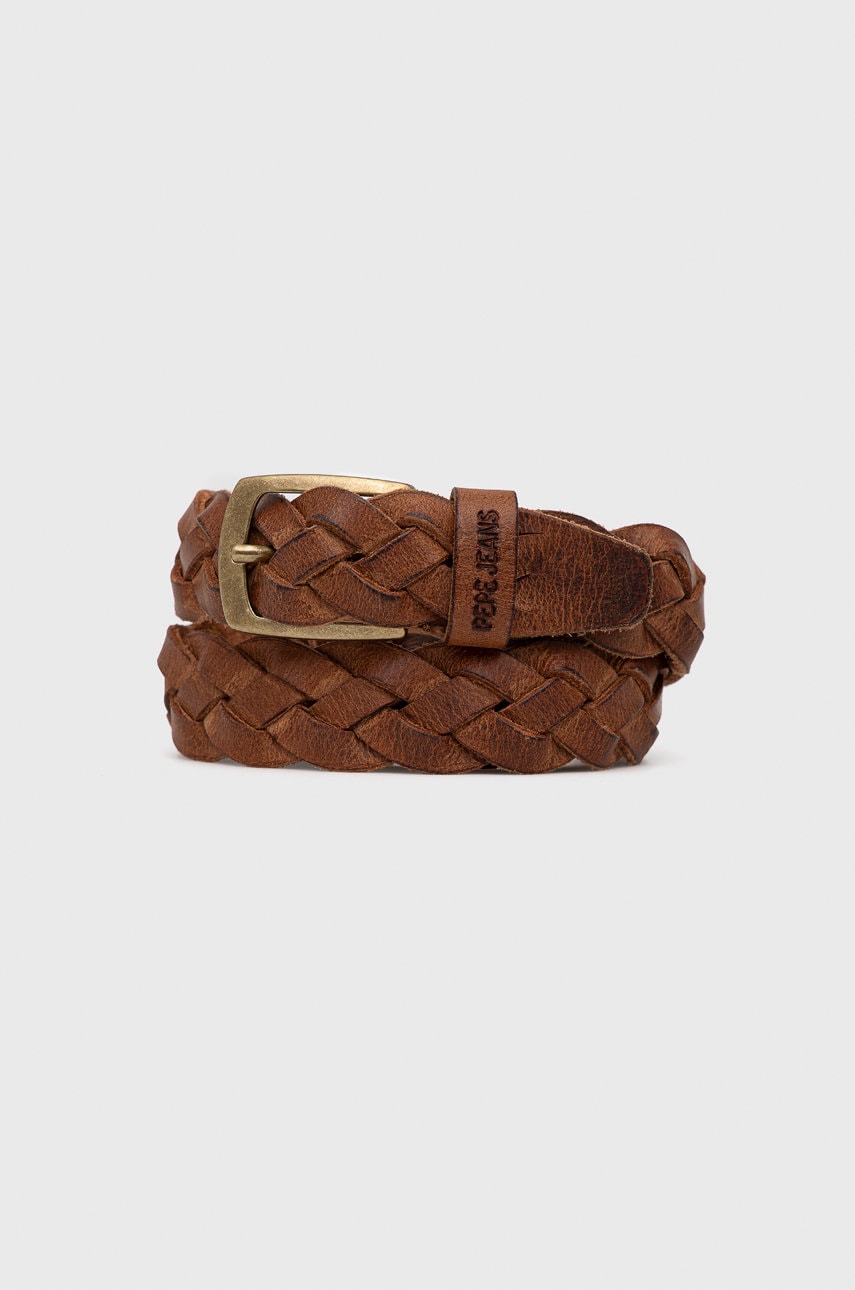 Pepe jeans curea de piele jerry belt barbati, culoarea maro