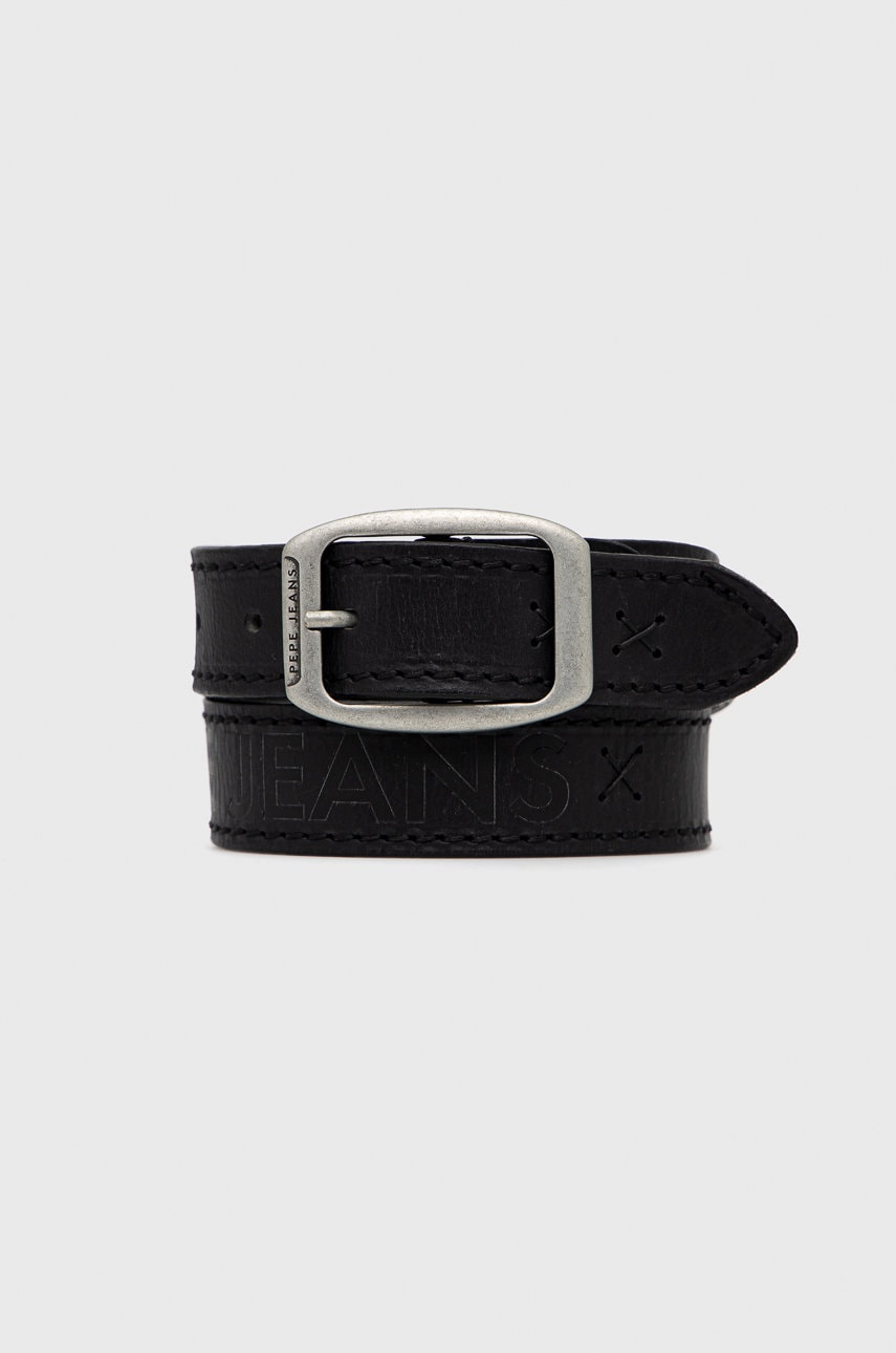 Pepe jeans curea de piele tom belt barbati, culoarea negru