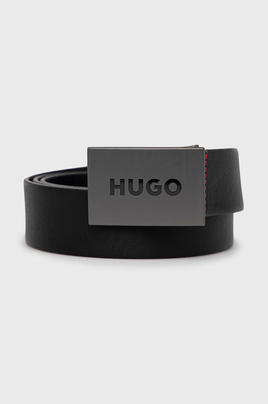 

Кожаный ремень HUGO мужской цвет чёрный