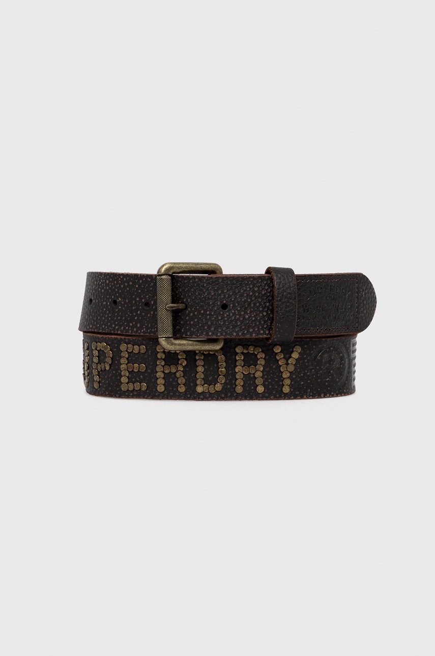 

Кожен колан Superdry мъжки в кафяво, Кафяв