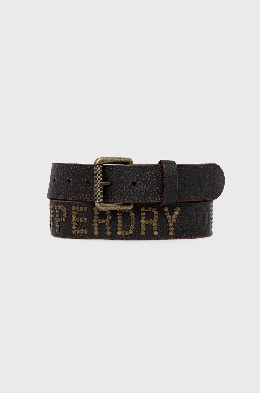 Superdry curea de piele barbati, culoarea maro