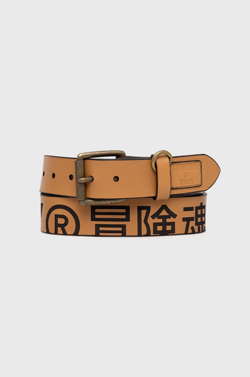 

Кожен колан Superdry мъжки в кафяво, Кафяв