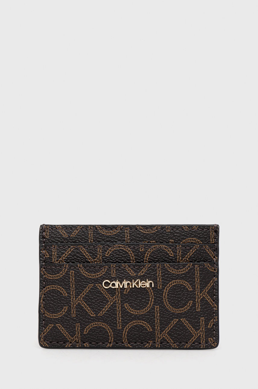 

Калъф за карти Calvin Klein дамски в кафяво, Кафяв