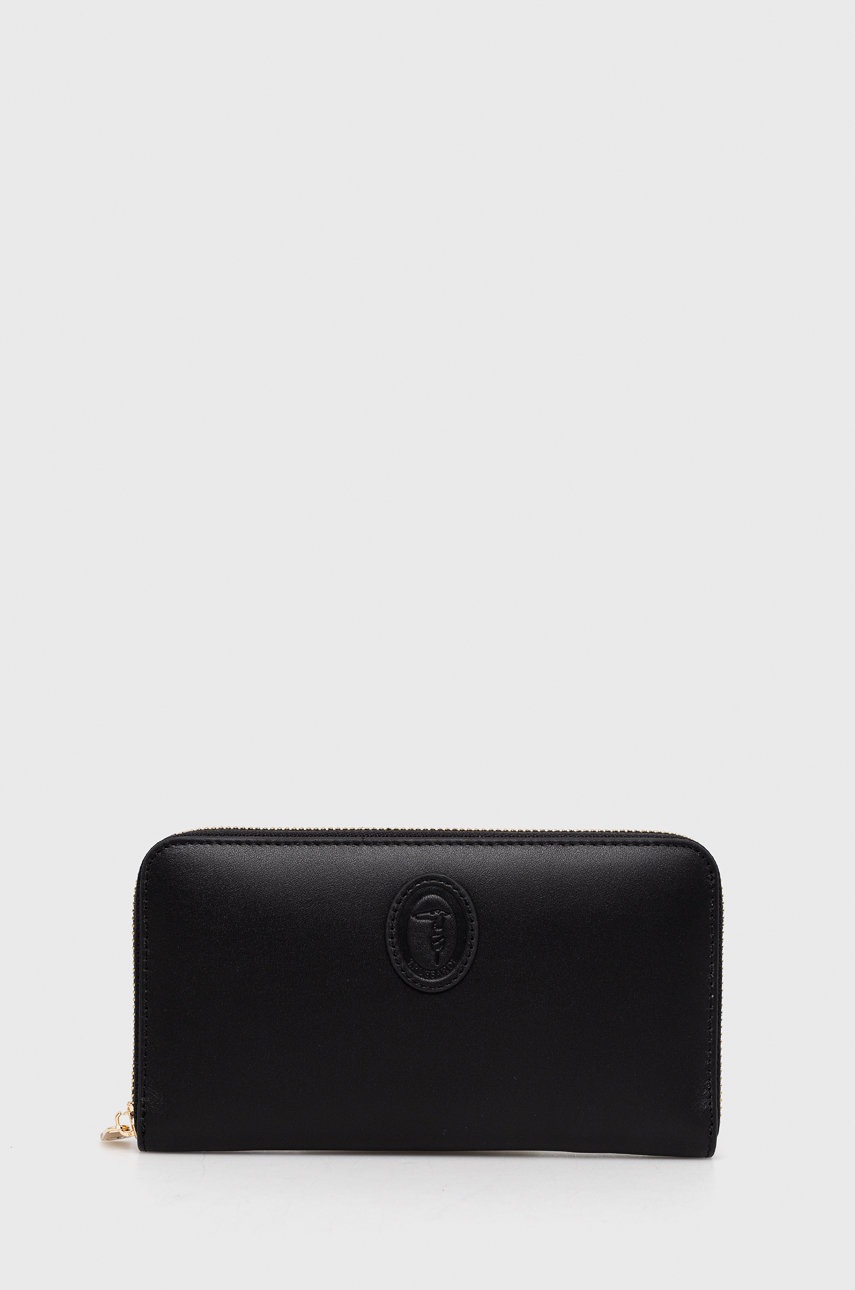

Кожен портфейл Trussardi дамски в черно, Черен