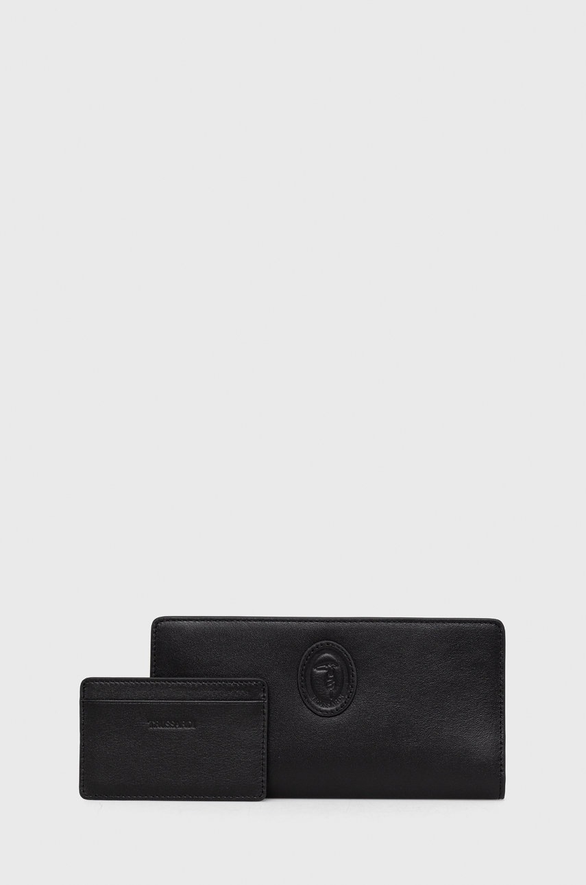 

Кожен портфейл и калъф за карти Trussardi дамски в черно, Черен