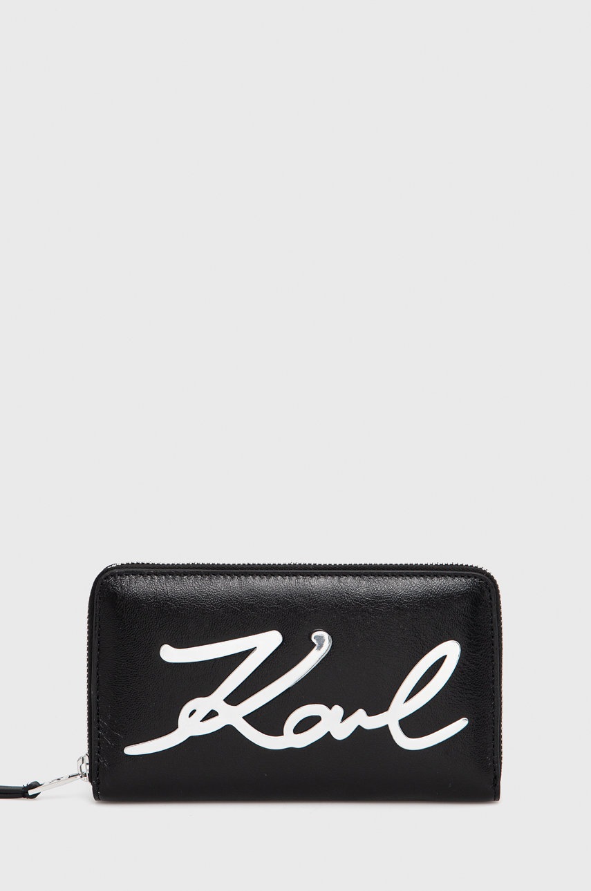 

Кожен портфейл Karl Lagerfeld дамски в черно, Черен