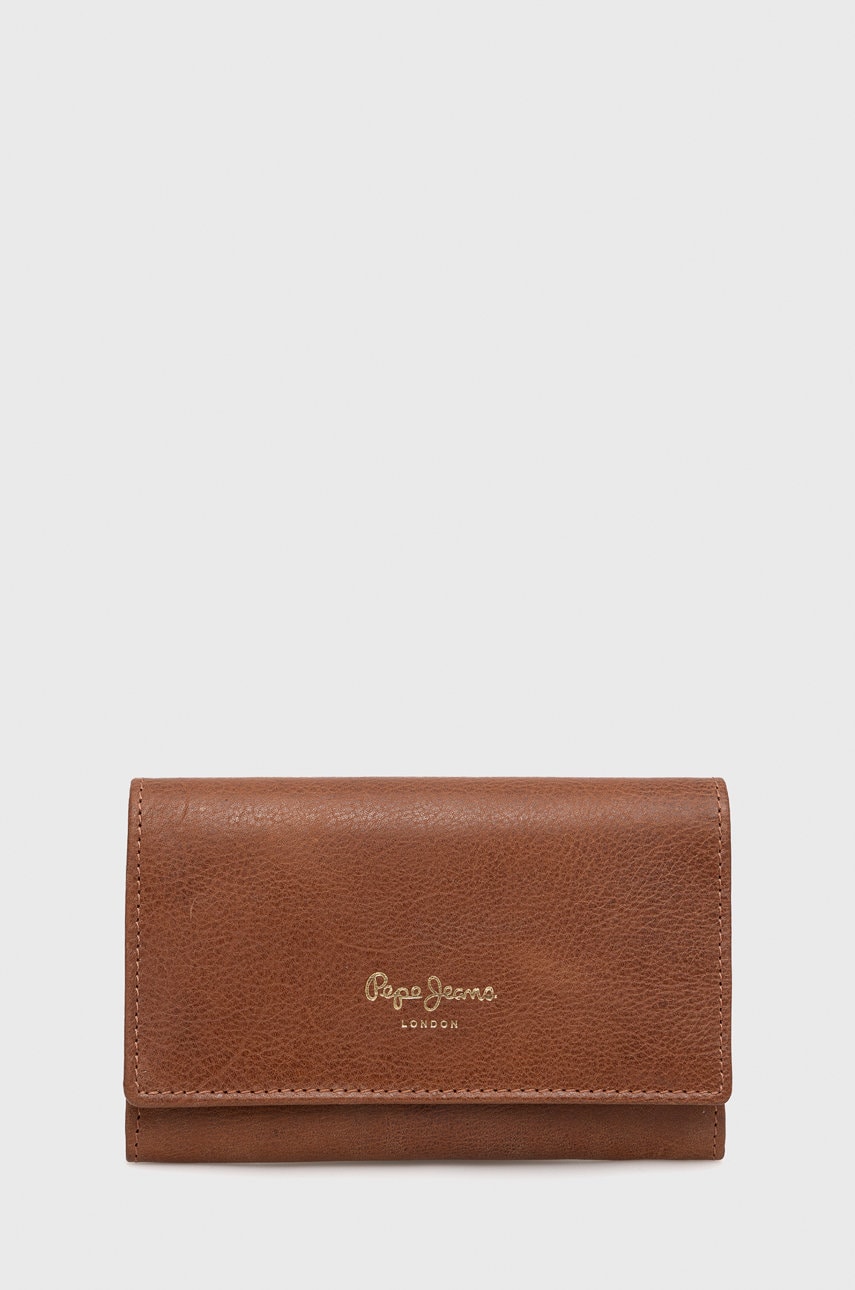 Pepe jeans portofel de piele yvana wallet femei, culoarea maro