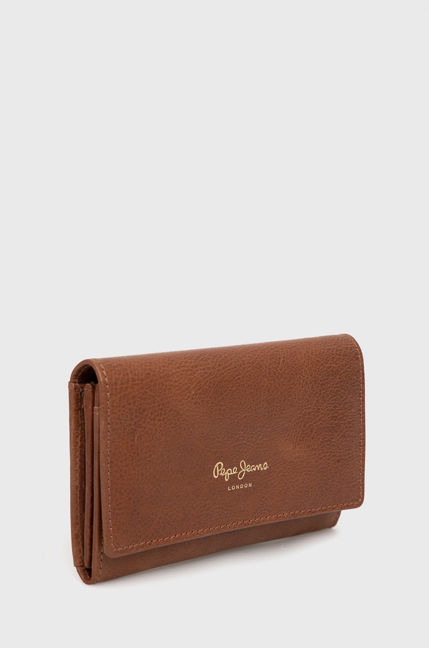 

Шкіряний гаманець Pepe Jeans Yvana Wallet жіночий колір коричневий