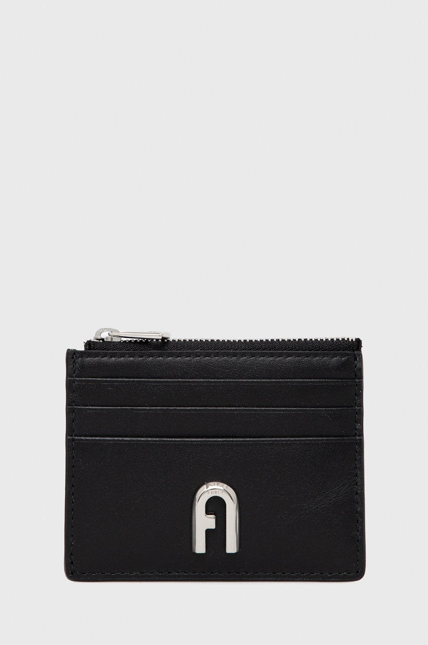

Кожен калъф за карти Furla дамски в черно, Черен