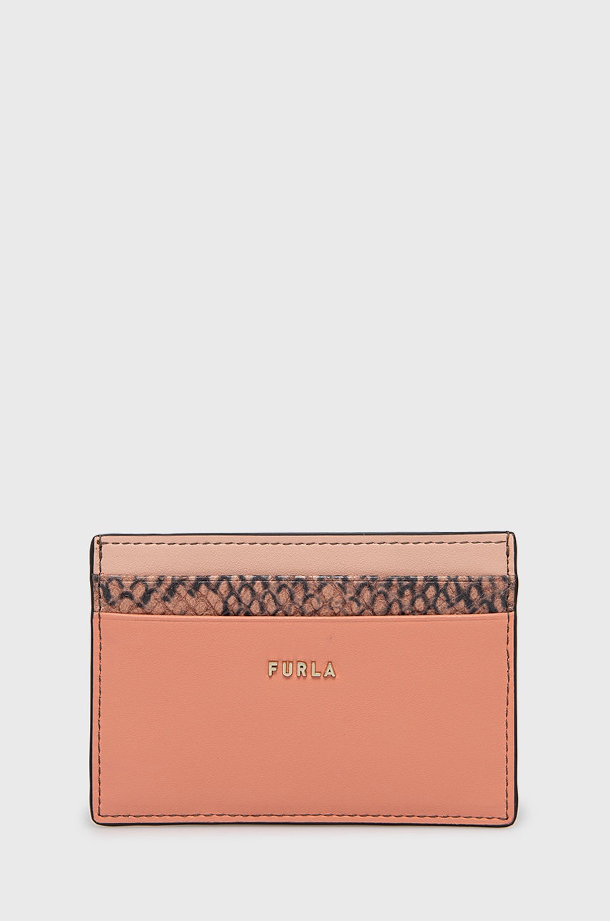 

Кожен калъф за карти Furla дамски в розово, Розов