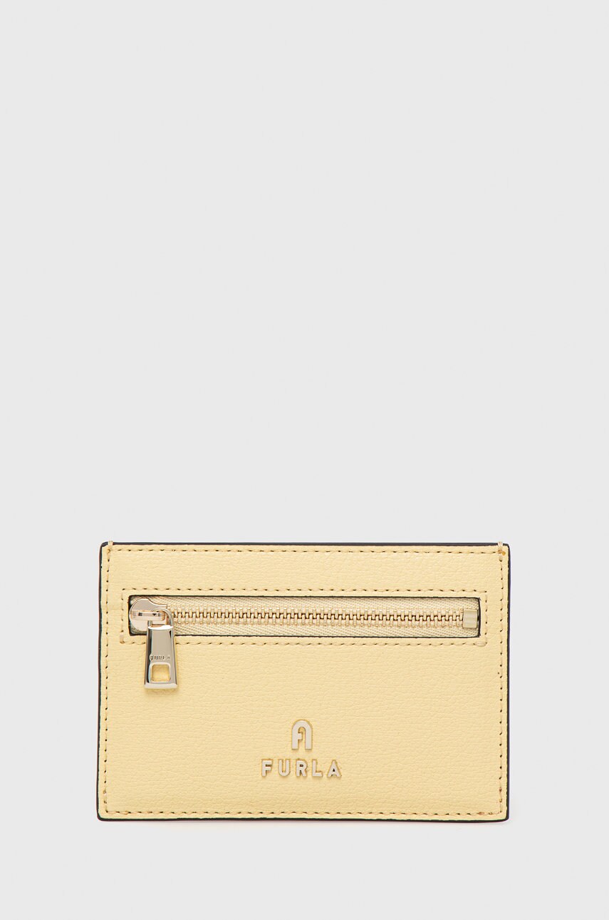 

Кожен калъф за карти Furla дамски в жълто, Жълт