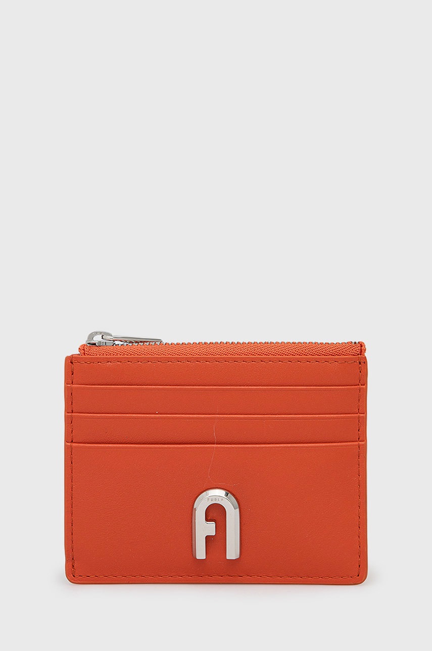 

Кожен портфейл Furla дамски в оранжево, Оранжев