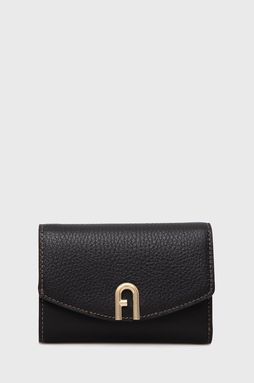 Kožená peněženka Furla dámská, černá barva - černá -  100% Přírodní kůže
