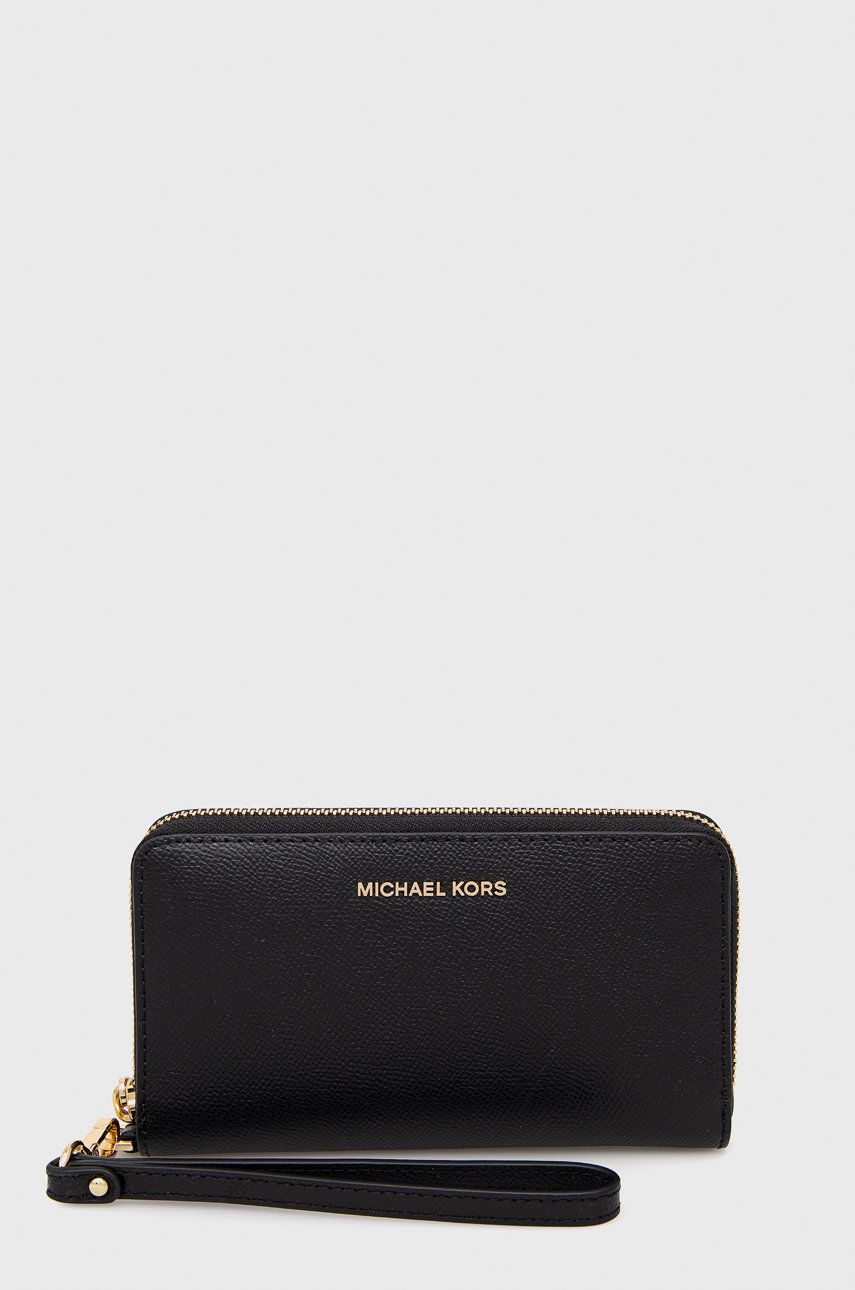 Levně Kožená peněženka MICHAEL Michael Kors dámský, černá barva