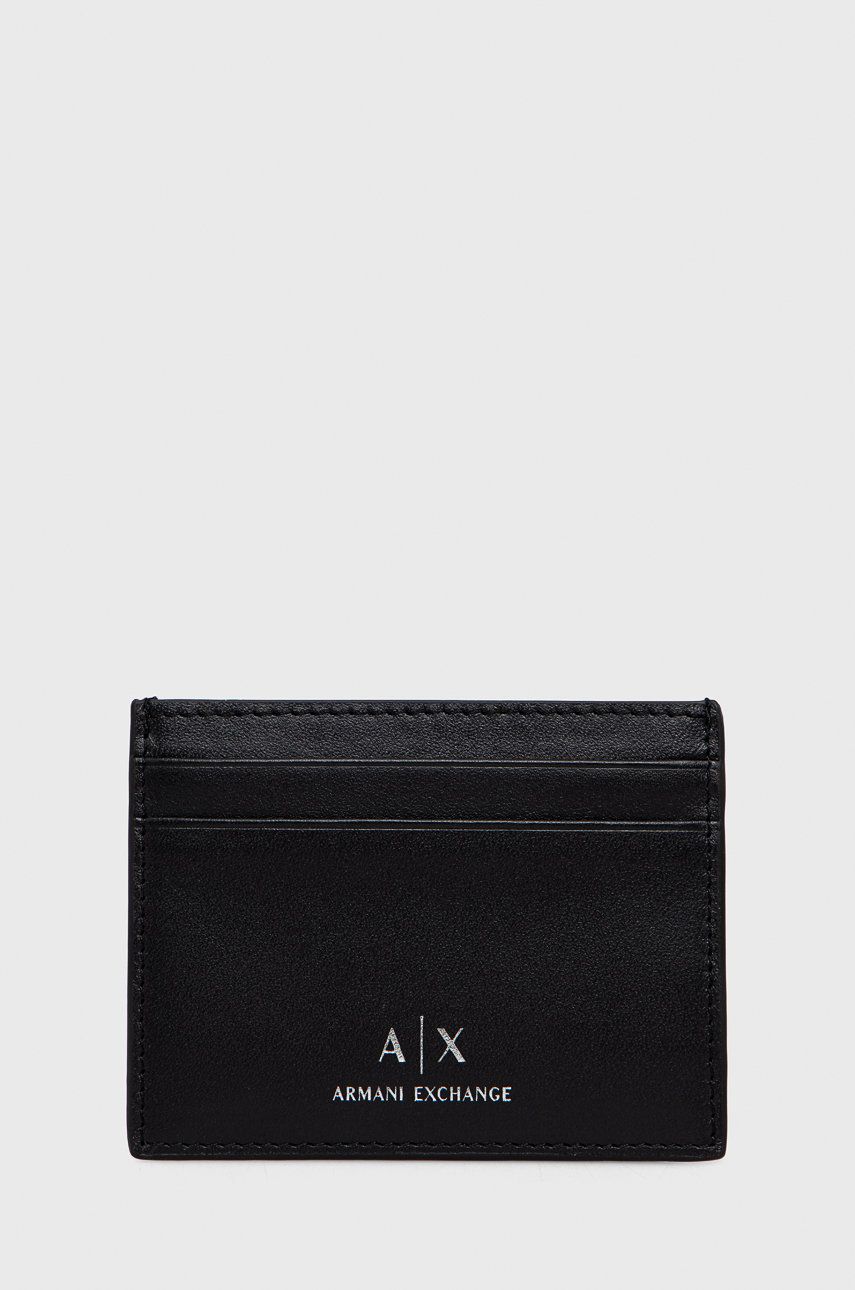 

Кожен калъф за карти Armani Exchange мъжки в черно, Черен