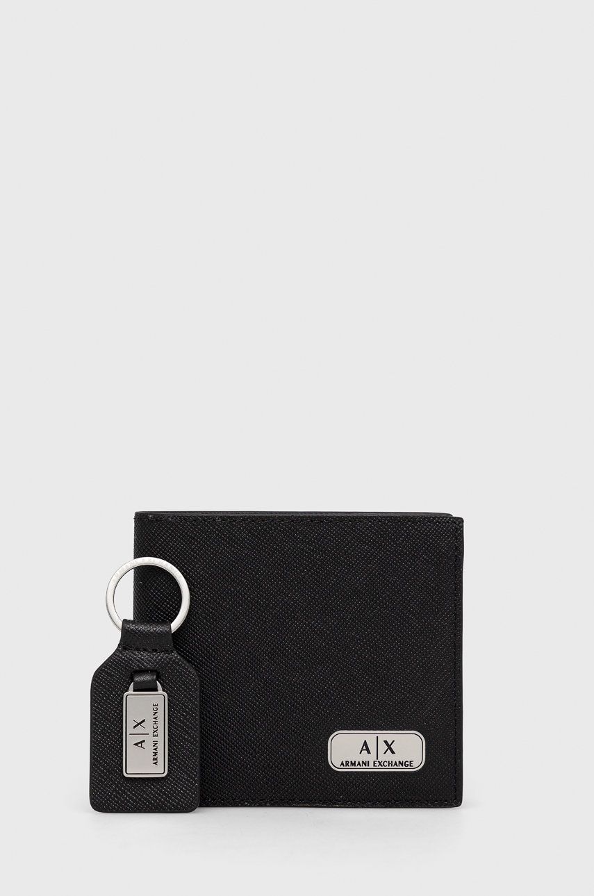 Armani Exchange portfel + brelok męski kolor czarny