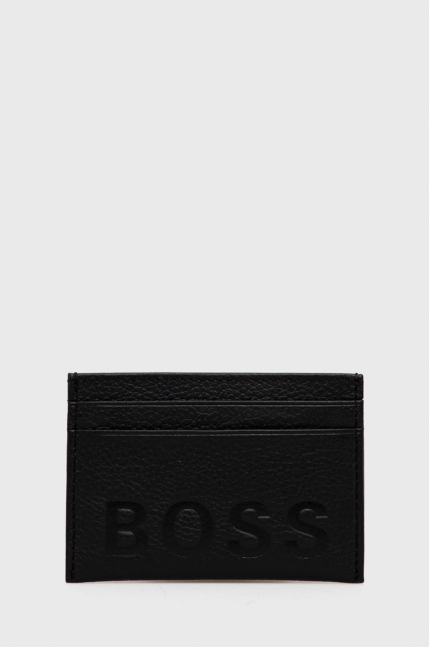 

Кожен калъф за карти Boss мъжки в черно, Черен