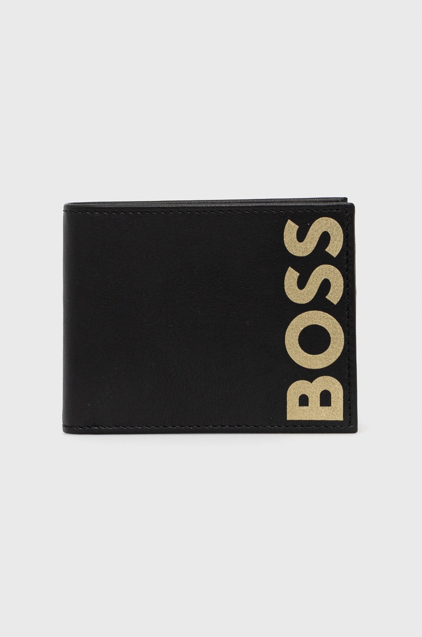

Кожен портфейл BOSS мъжки в черно, Черен