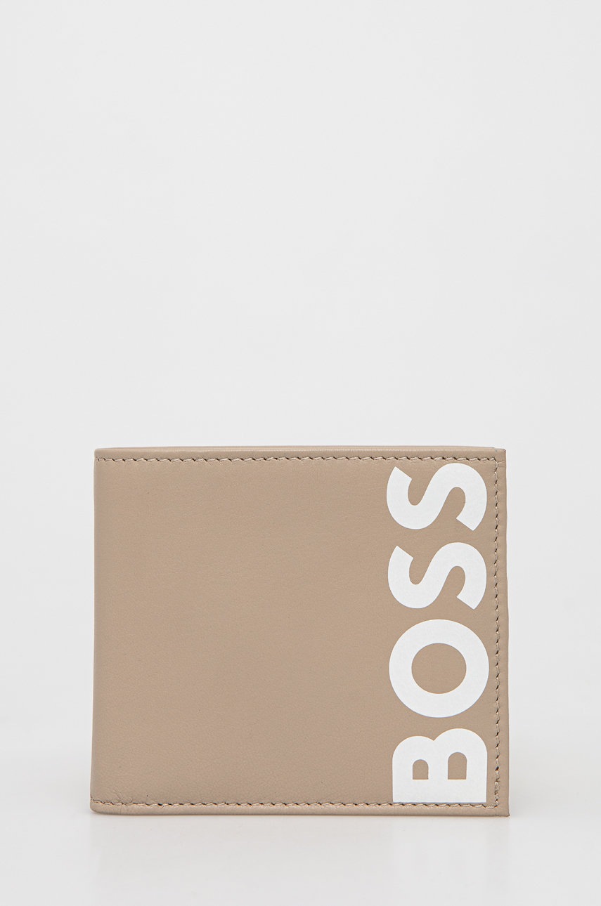 Boss portofel de piele barbati, culoarea bej