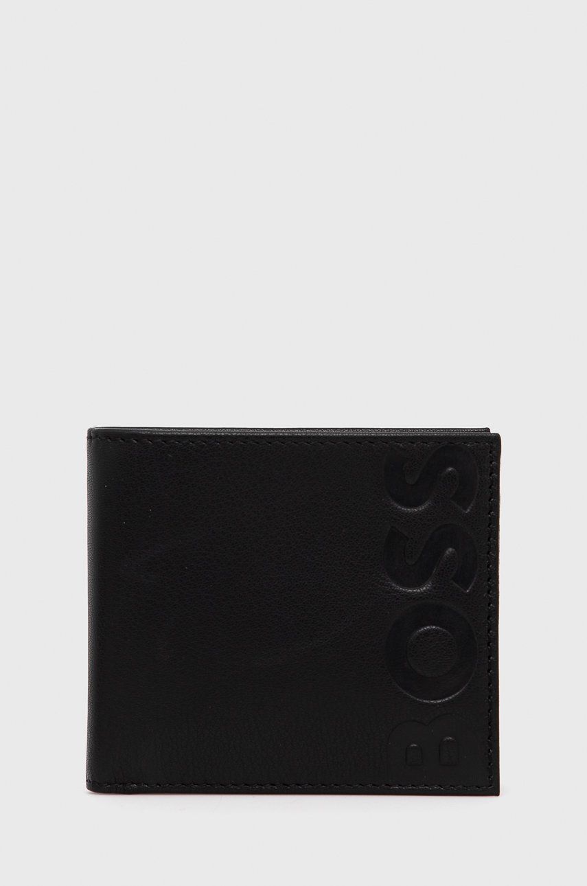 Levně Kožená peněženka BOSS černá barva, 50470802