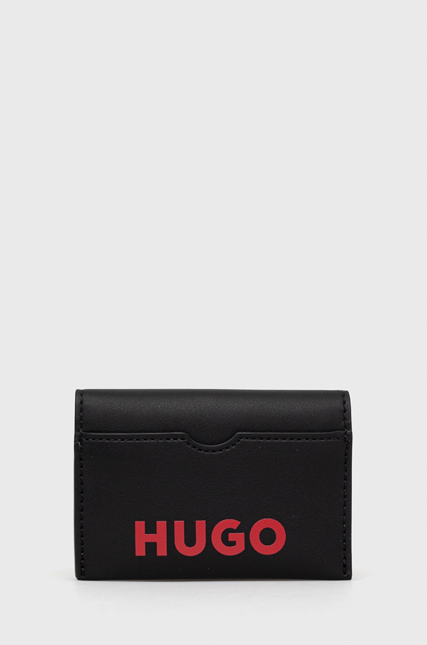 

Кожен калъф за карти HUGO мъжки в черно, Черен