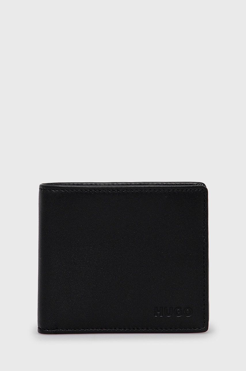 Levně Kožená peněženka HUGO černá barva, 50470755
