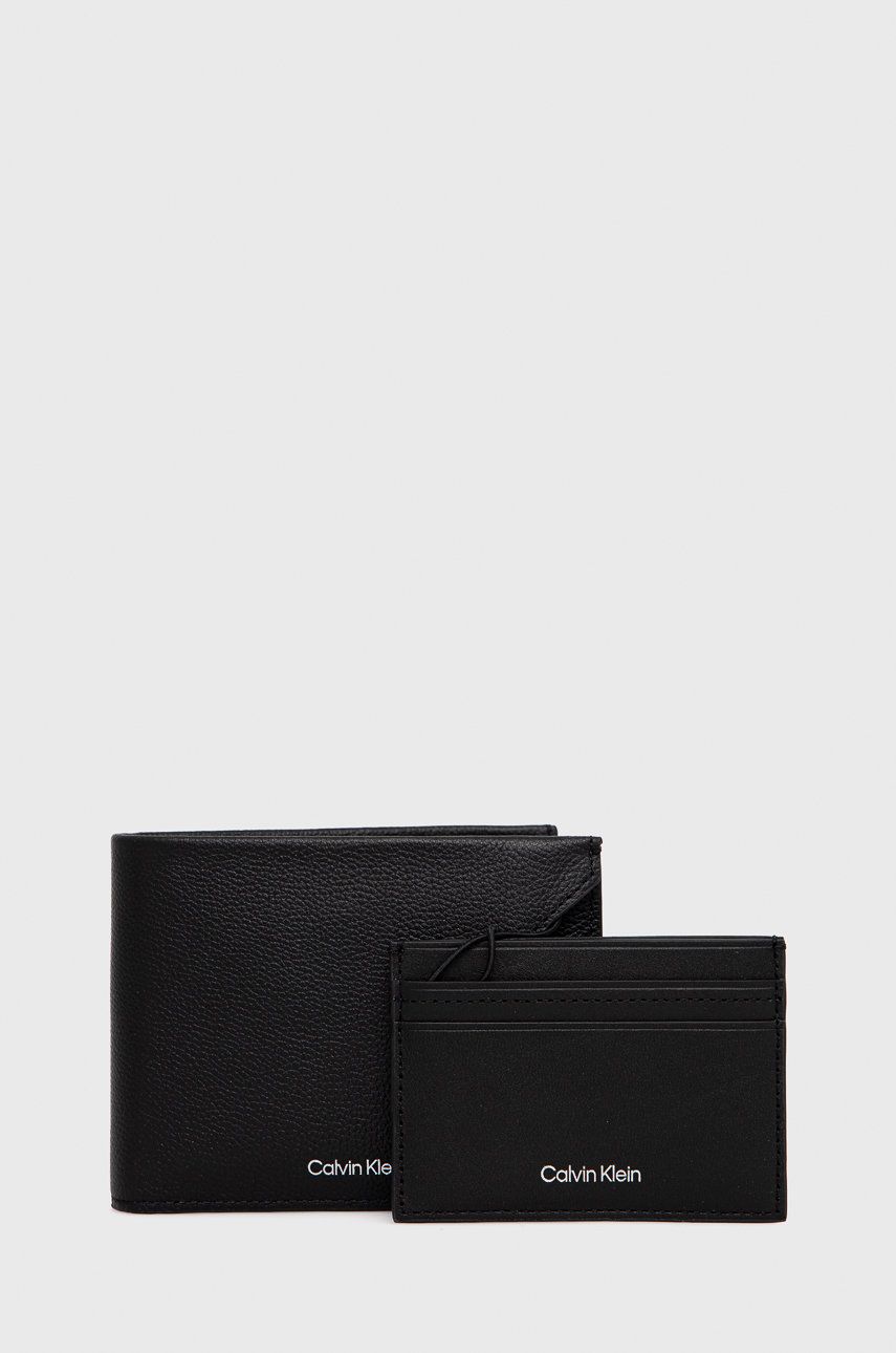 Calvin Klein portfel i etui na karty skórzane męski kolor czarny