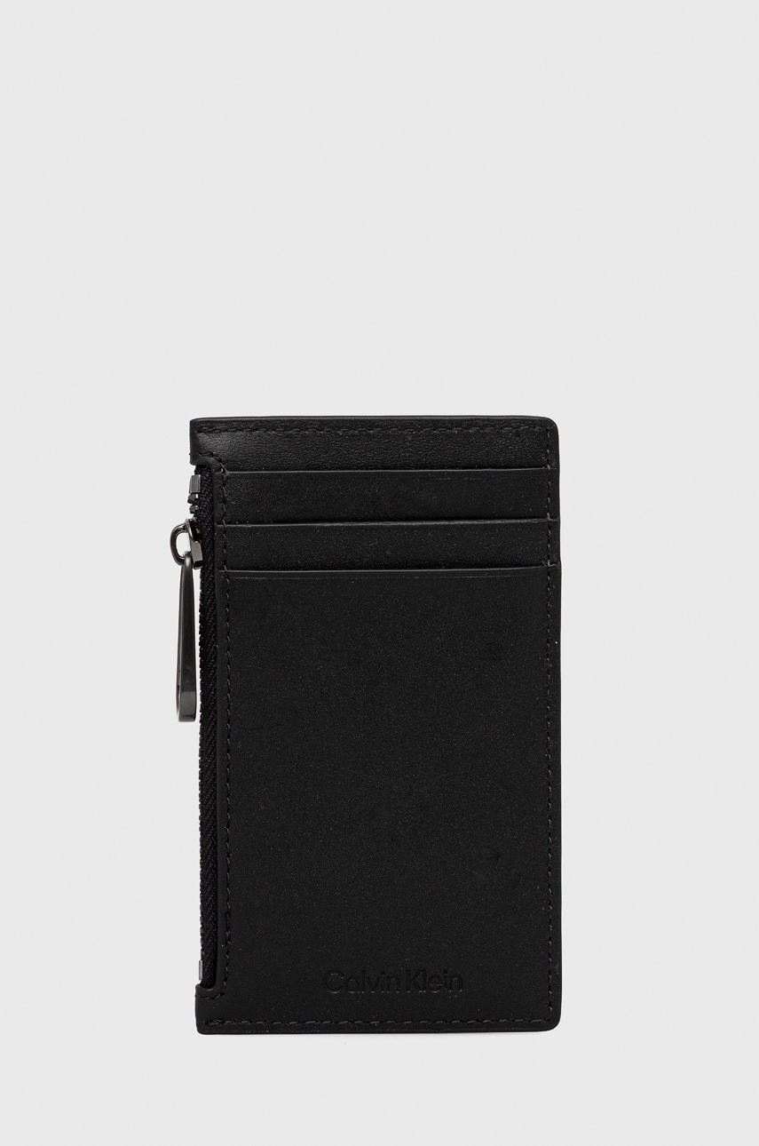 

Кожен калъф за карти Calvin Klein мъжки в черно, Черен