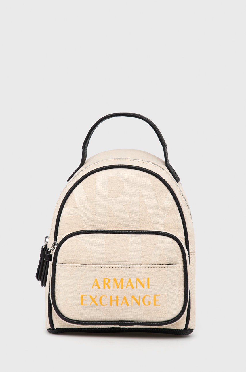 

Раница Armani Exchange дамски в бежово малък размер с принт, Бежов