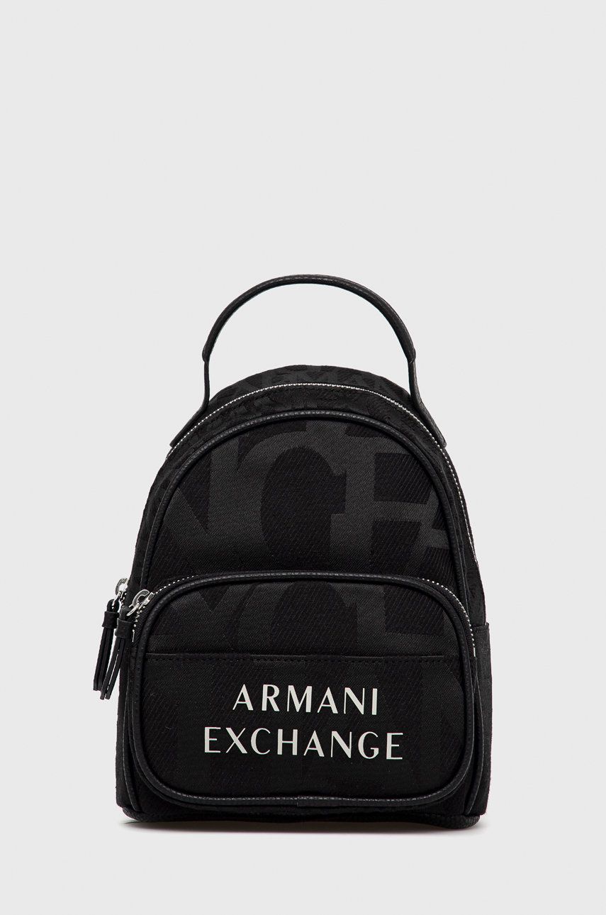 

Раница Armani Exchange дамски в черно малък размер с принт, Черен