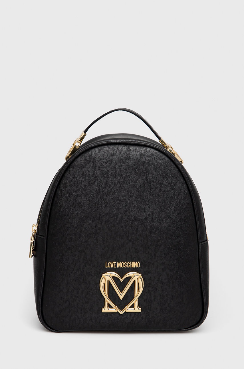 

Раница Love Moschino дамска в черно малък размер с апликация, Черен