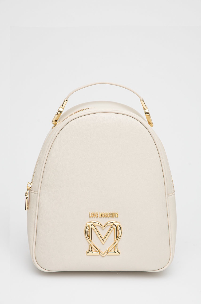 

Раница Love Moschino дамска в бежово малък размер с апликация, Бежов