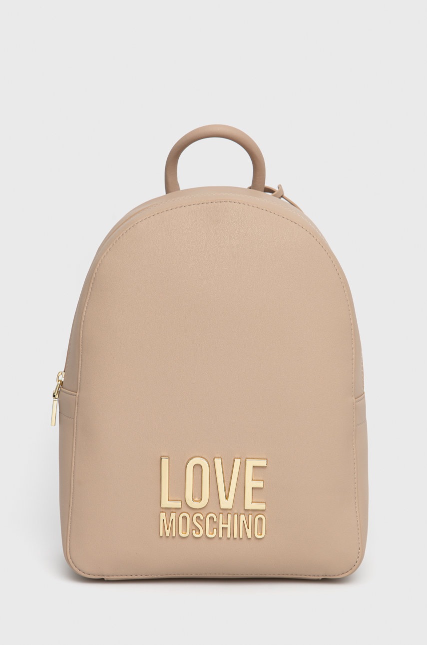 

Раница Love Moschino дамска в бежово малък размер с апликация, Бежов