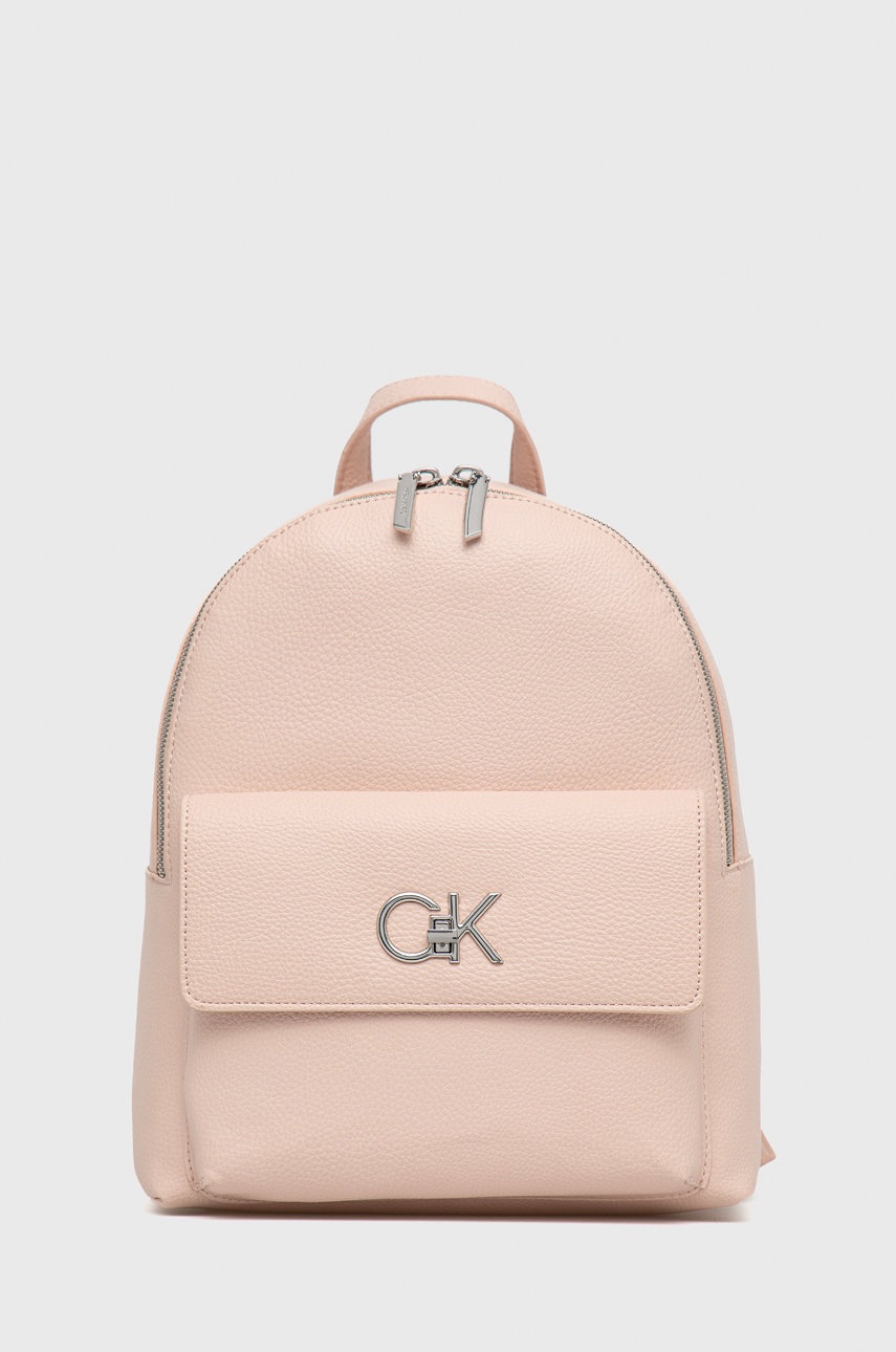 

Раница Calvin Klein дамски в розово малък размер с изчистен дизайн, Розов