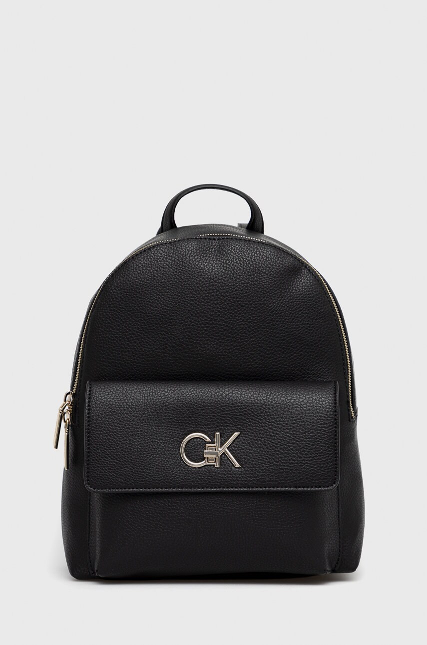 

Раница Calvin Klein дамски в черно малък размер с изчистен дизайн, Черен