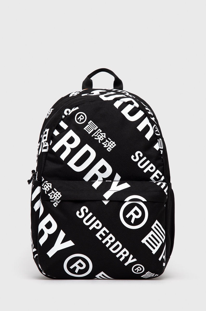 

Раница Superdry дамски в черно голям размер с десен, Черен