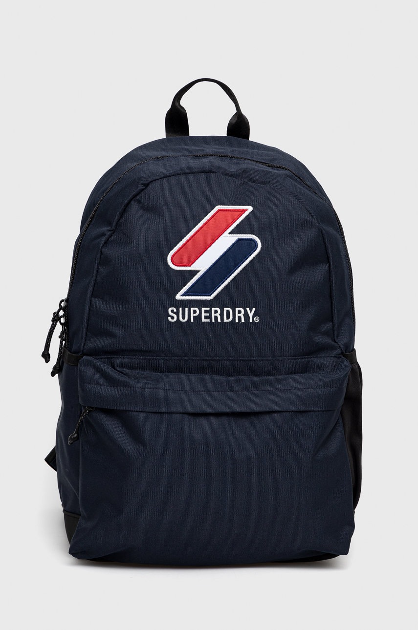 Superdry rucsac femei, culoarea albastru marin, mare, cu imprimeu