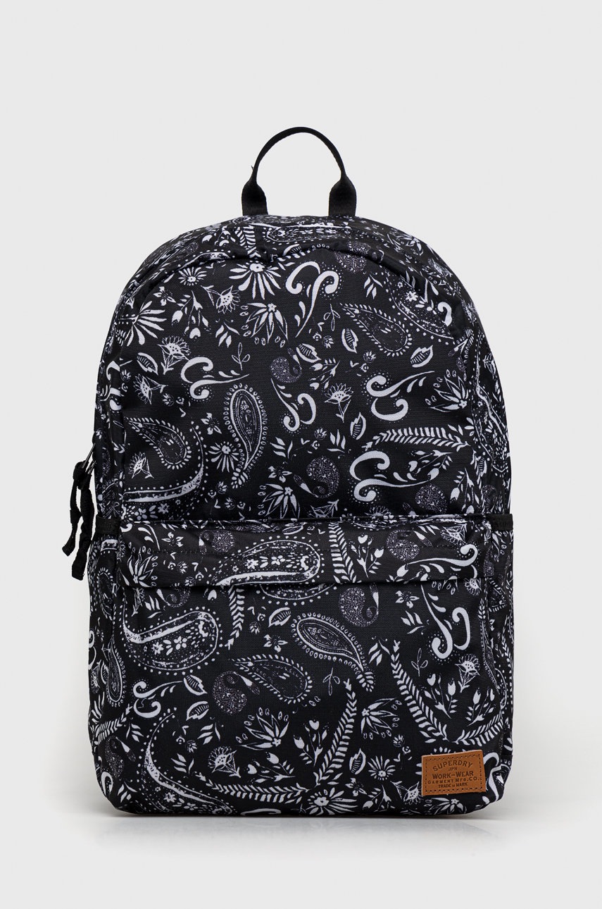 

Раница Superdry в черно голям размер с десен, Черен