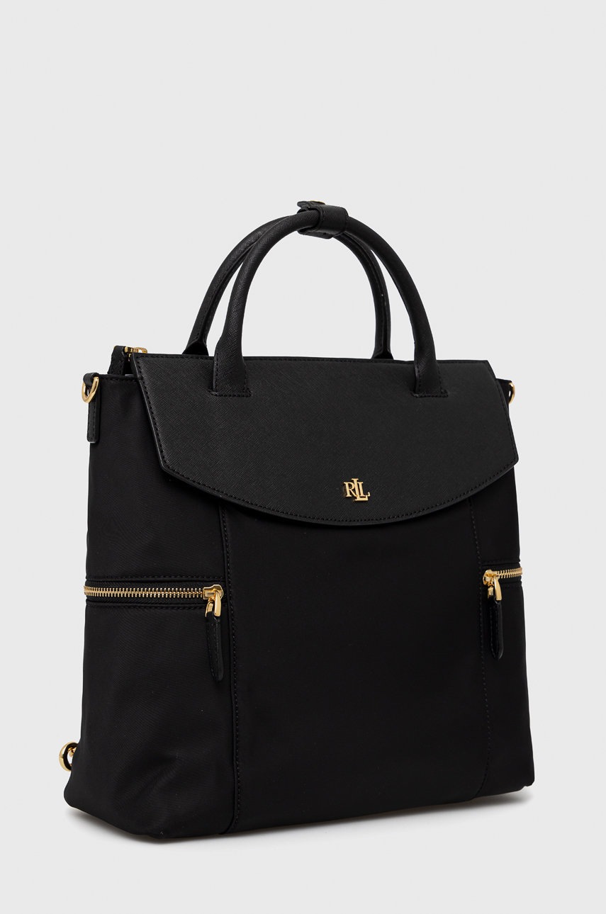 

Кожаный рюкзак Lauren Ralph Lauren женский цвет чёрный большой однотонный
