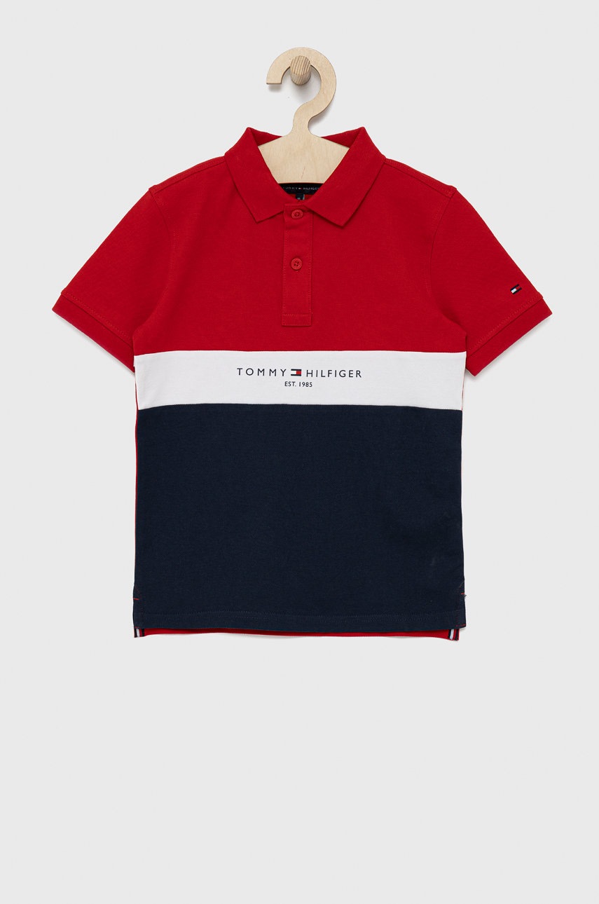 

Детска тениска с яка Tommy Hilfiger в червено с принт, Червен