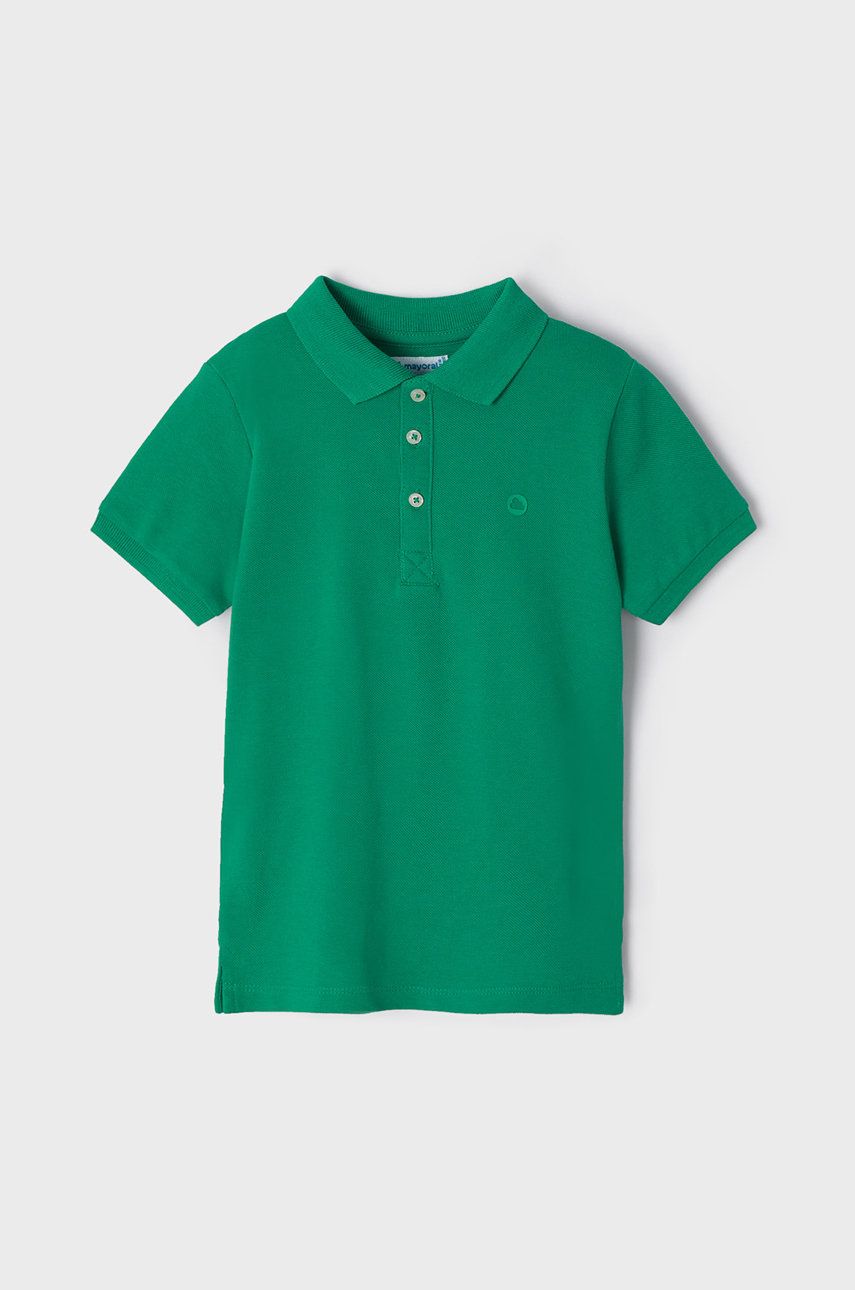 Mayoral tricouri polo din bumbac pentru copii culoarea verde, neted