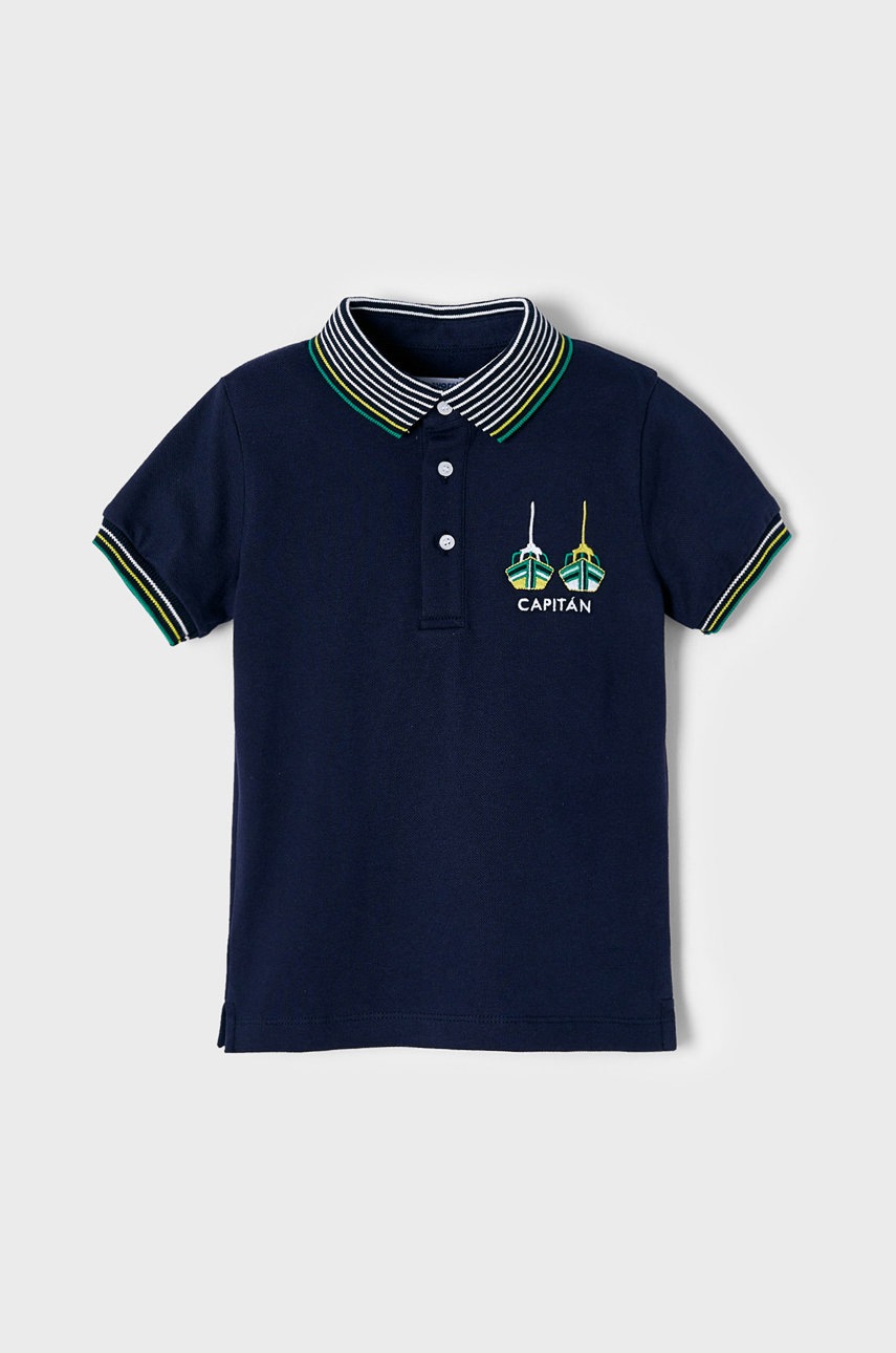 Mayoral tricou polo copii culoarea albastru marin, cu imprimeu