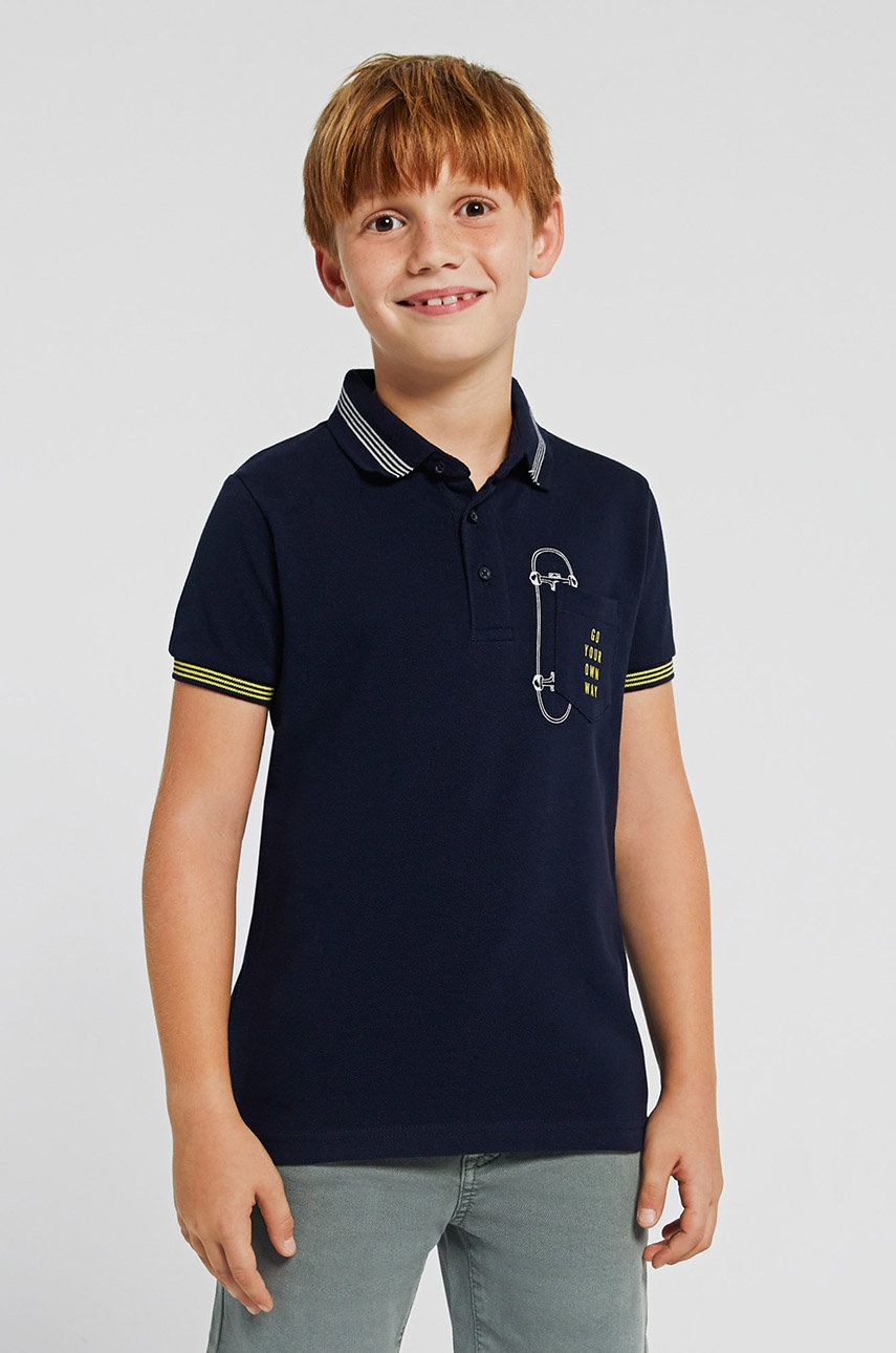 Mayoral tricou polo copii culoarea albastru marin, cu imprimeu