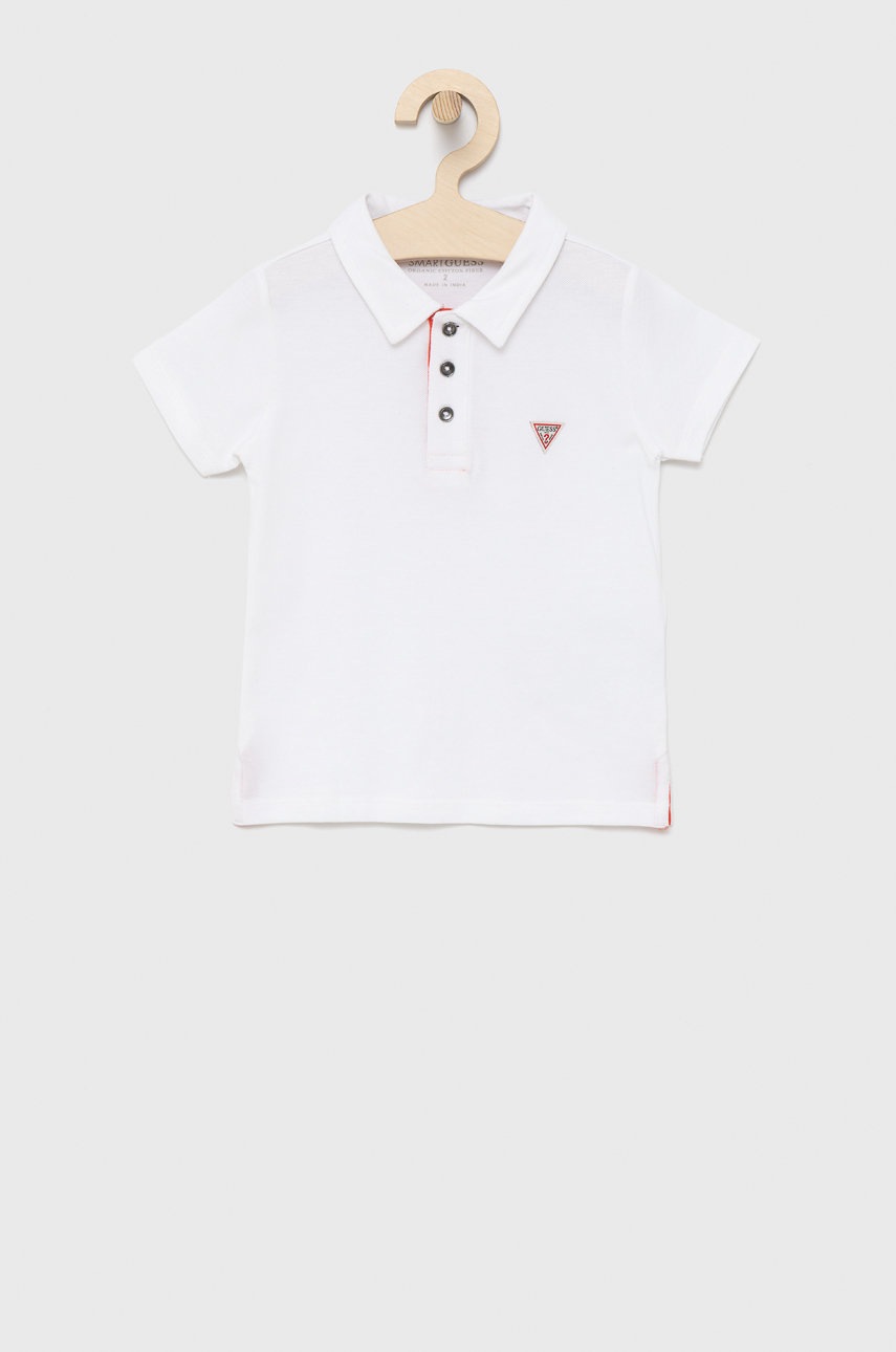 Дитяче бавовняне поло Guess колір білий однотонний Дитяче бавовняне поло Guess колір білий однотонний