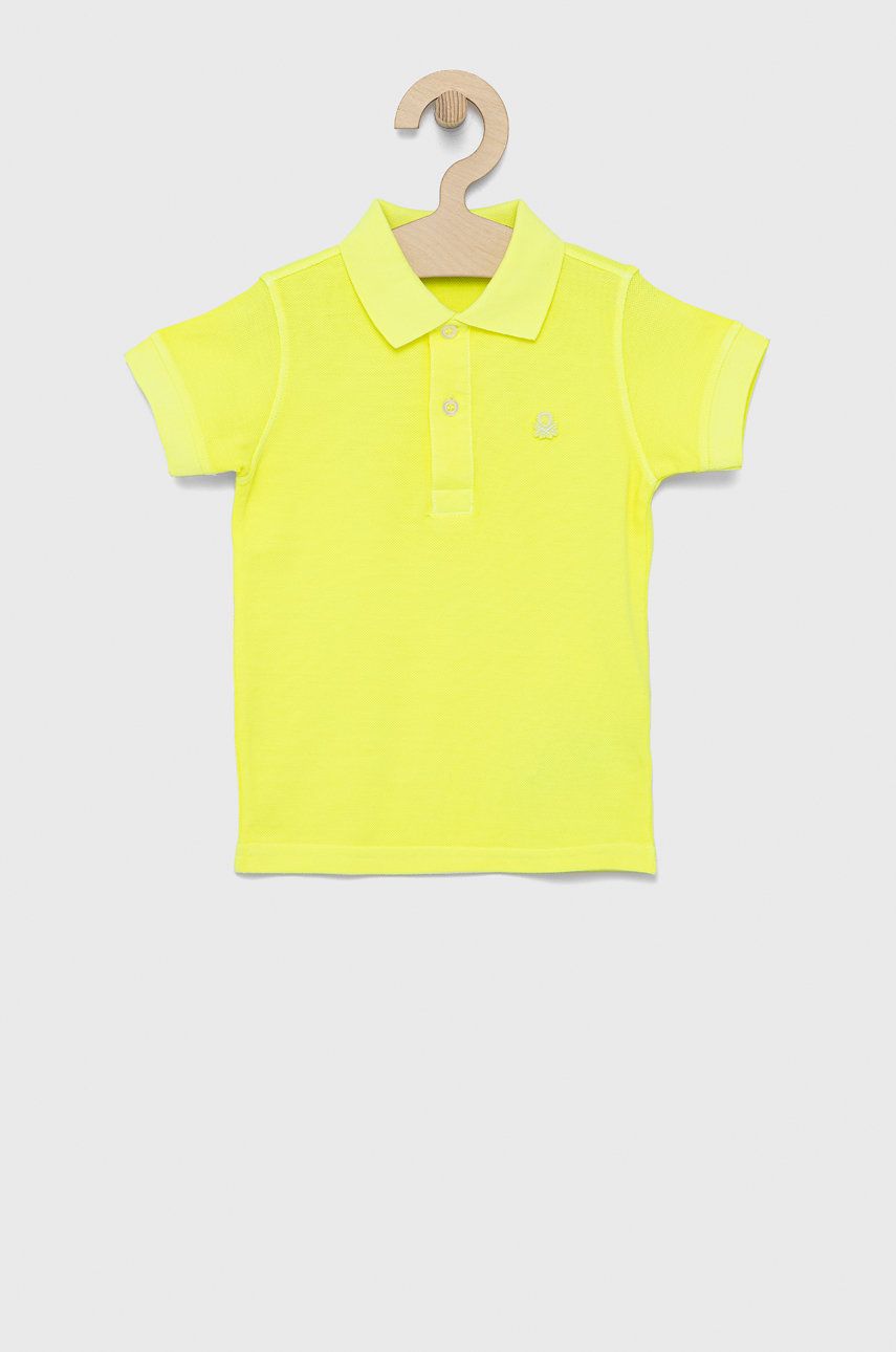 United Colors of Benetton tricouri polo din bumbac pentru copii culoarea galben, neted