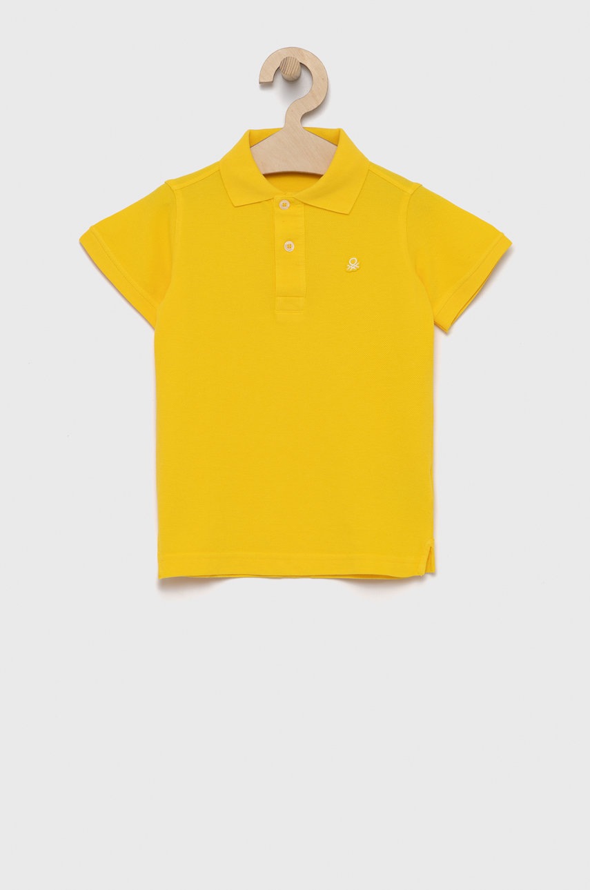 United Colors of Benetton tricouri polo din bumbac pentru copii culoarea galben, neted