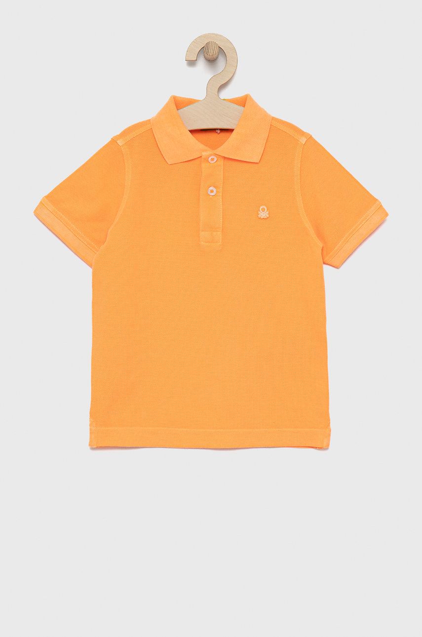 United Colors of Benetton tricouri polo din bumbac pentru copii culoarea portocaliu, neted
