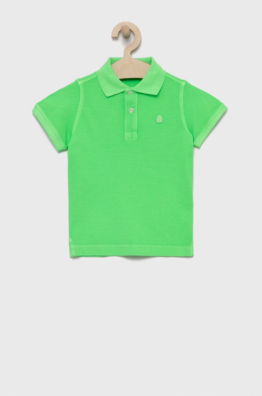 United Colors of Benetton tricouri polo din bumbac pentru copii culoarea verde, neted